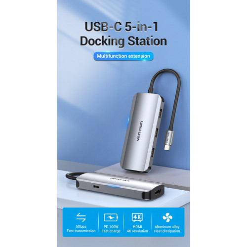 Док-станция Vention TODHB USB3,1 Type-C-HDMI/USB 3,0x3/PD 100W Hub 5в1 (571771) - фото 3