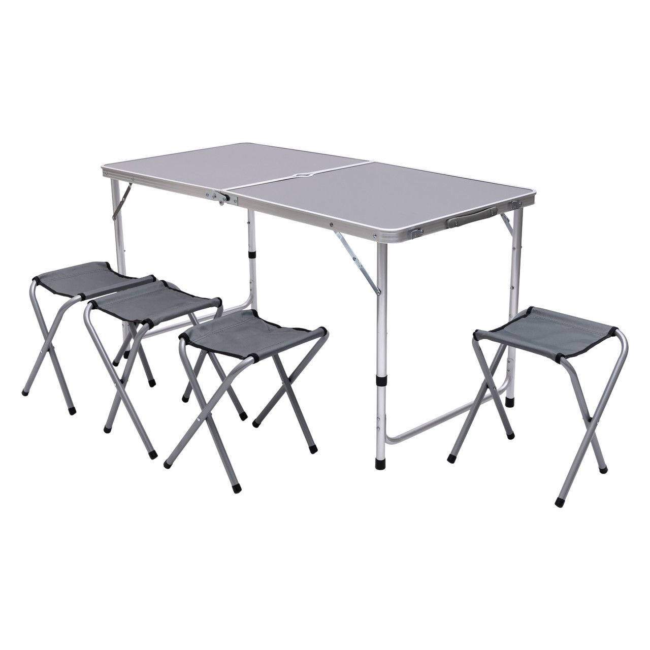 Комплект меблів для кемпінгу розкладний стіл/стільці 4 шт. з регульованою висотою столу 120х60х70/61/54 см Сірий (JY-12060G)
