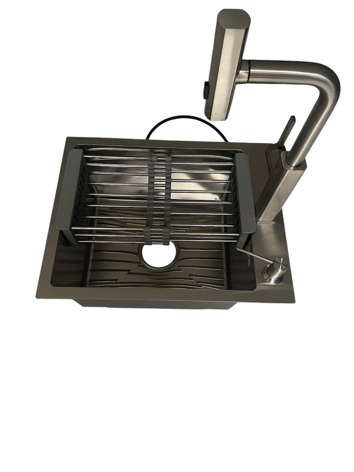 Мийка кухонна Lidz 4050 Brush 30/10 мм/змішувач Lidz Aria 015FLT з висувним виливом-лійкою