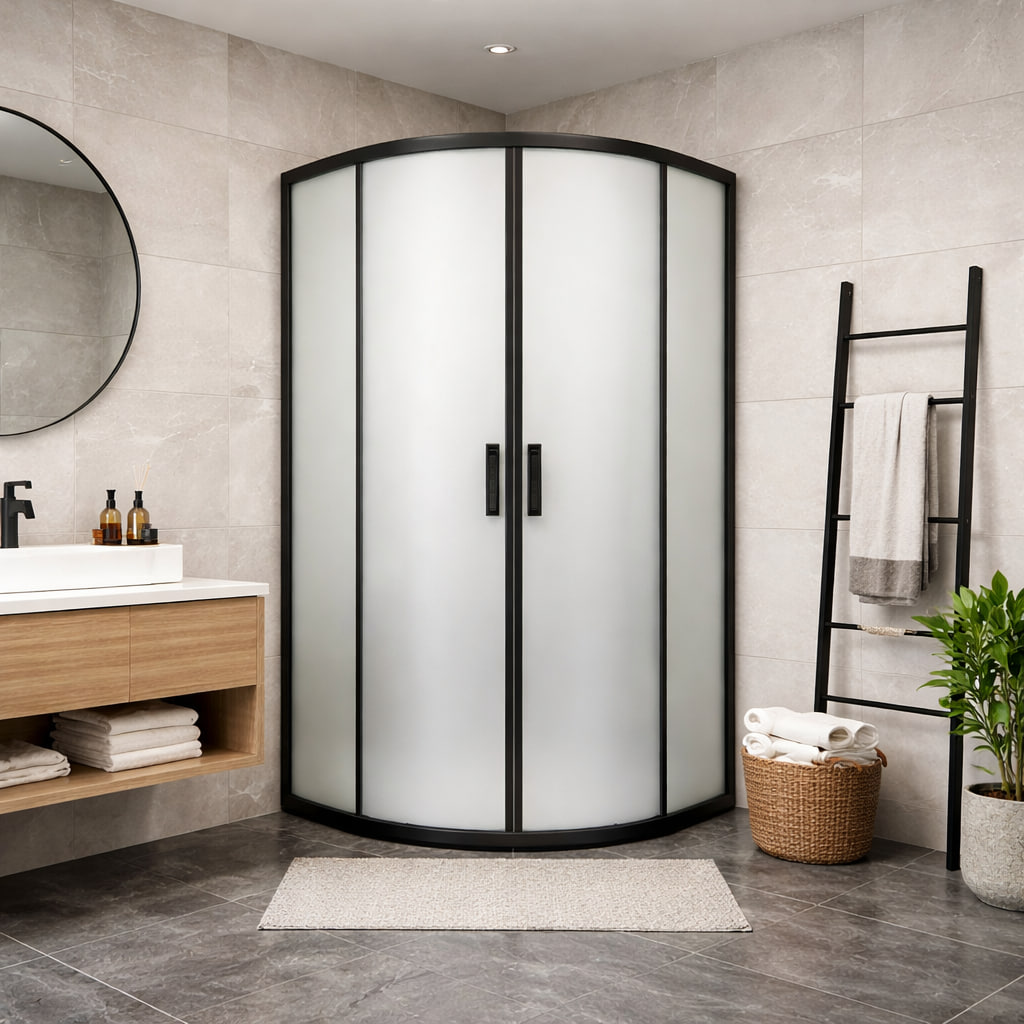 Душевая кабина Sunways BlackBlur полукруглая без поддона черный профиль стекло матовое 5 мм 90x90х180 см (C15382) Душевая кабина Sunways BlackBlur полукруглая без поддона черный профиль стекло матовое 5 мм 90x90х180 см (C15382)