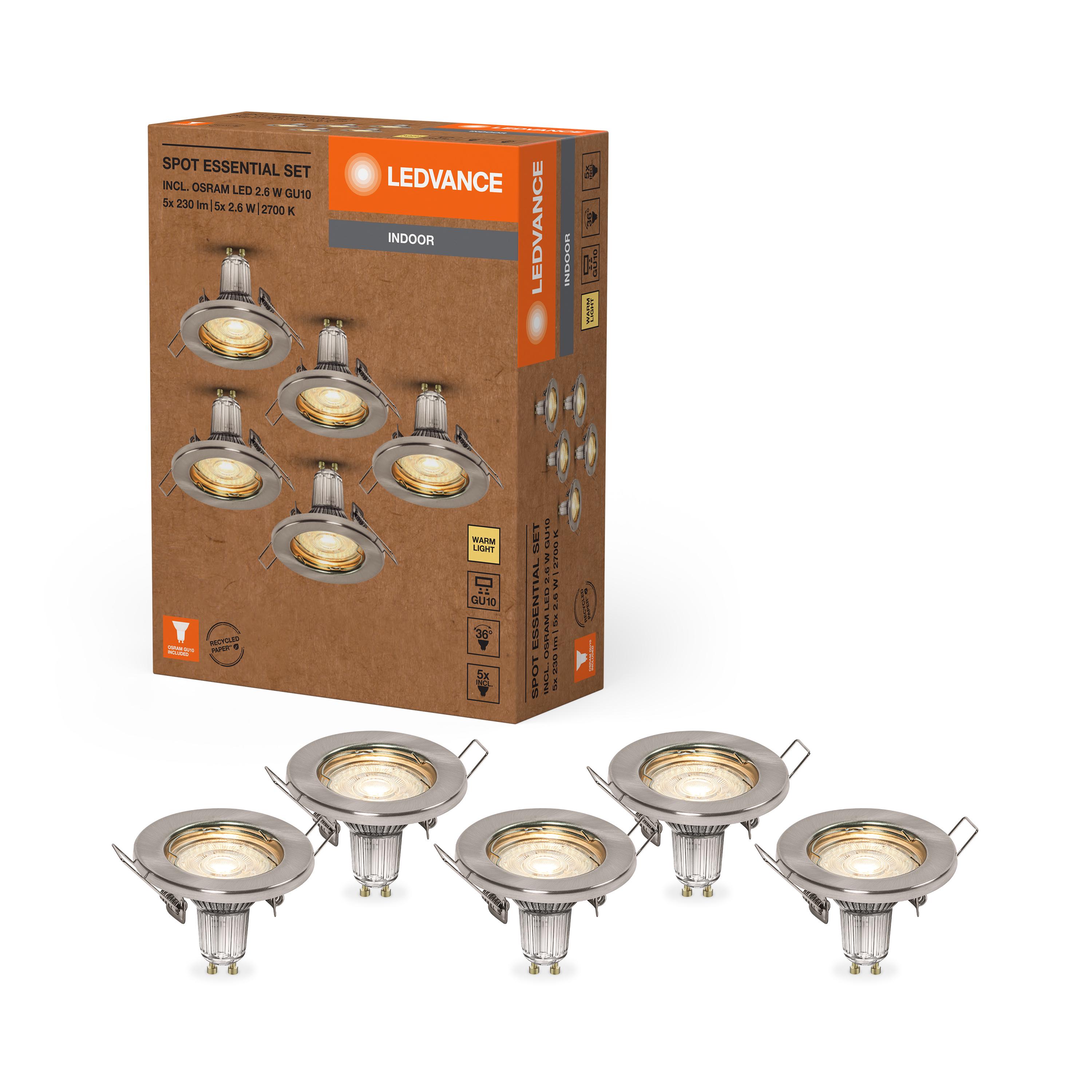 Светильник спот Ledvance SPOT ESSENTIAL SET 2,6W 220V 230lm 2700K GU10 95х80 мм 5 шт. (4099854103643)