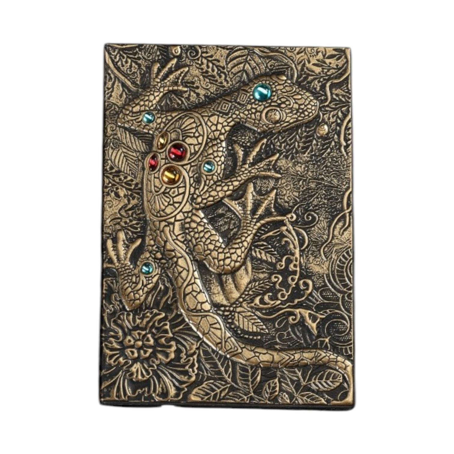 Блокнот с рисунком ящерицы из искусственной кожи 21,5x14,5 см Зеленая бронза (5622)