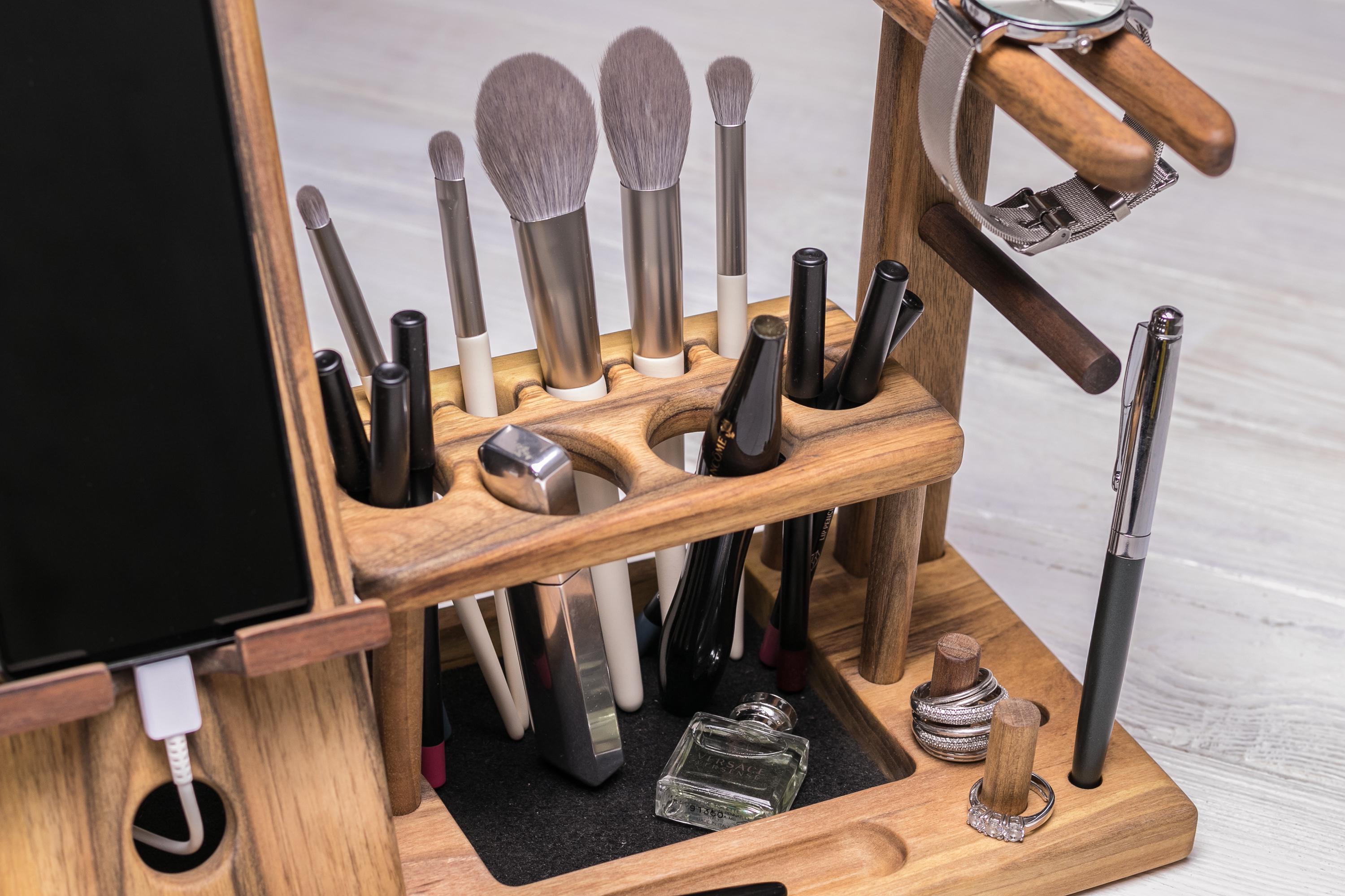 Косметичка из дерева EcoWalnut женская настольная для косметики/телефона с именным логотипом (EW-7) - фото 7