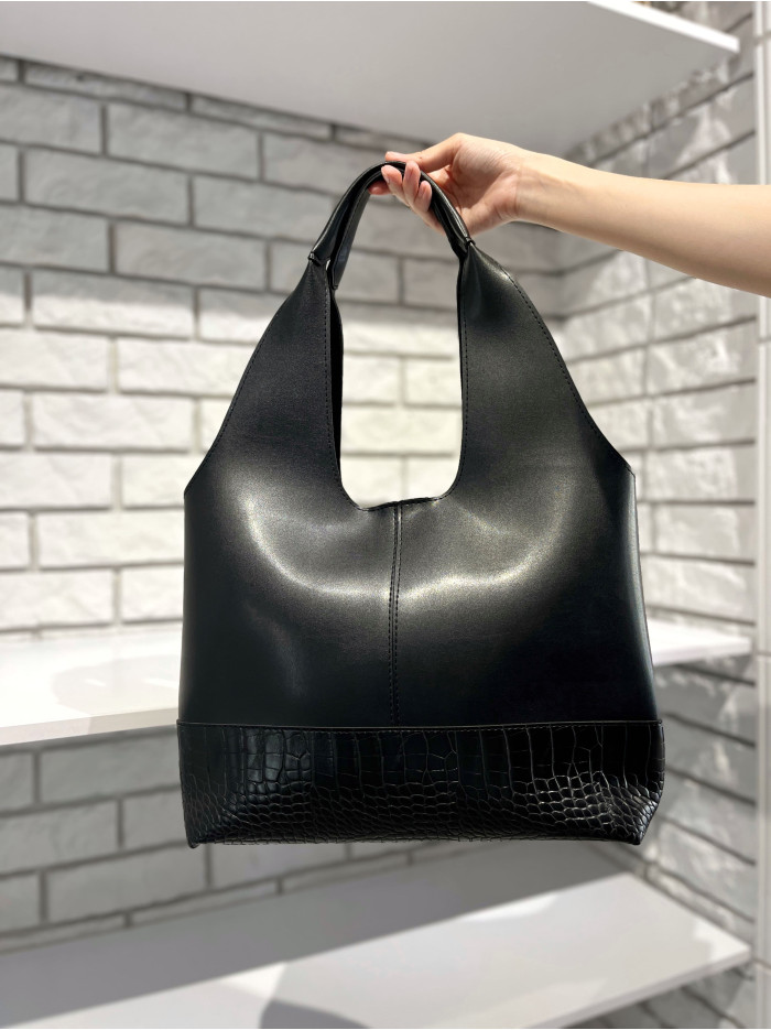 Сумка-шопер жіноча Next Level Bags з екошкіри 34х14х26 см Чорний крокодил (02-017)