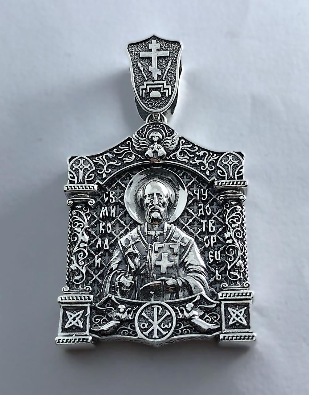 Крестик серебряная мужская подвеска ладанка с образом Николая Чудотворца (ЛДУ-3)