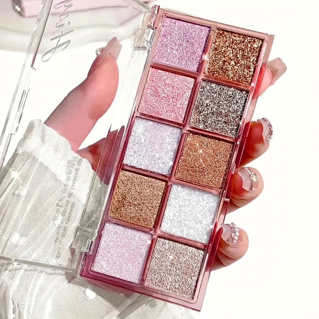 Палетка теней для век 10 оттенков матовые и глиттерные оттенки 01 (2681141947)