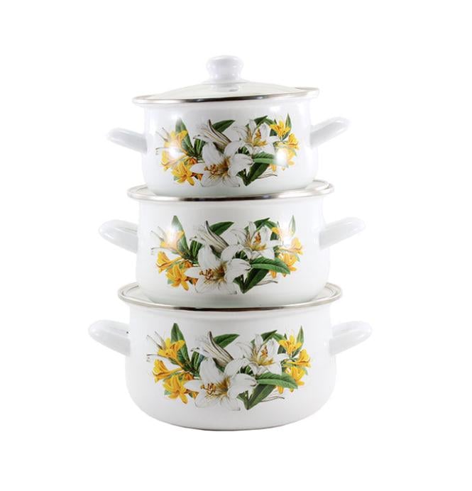 Набір каструль скляна кришка Interos Лілії 3 пр. (7W)