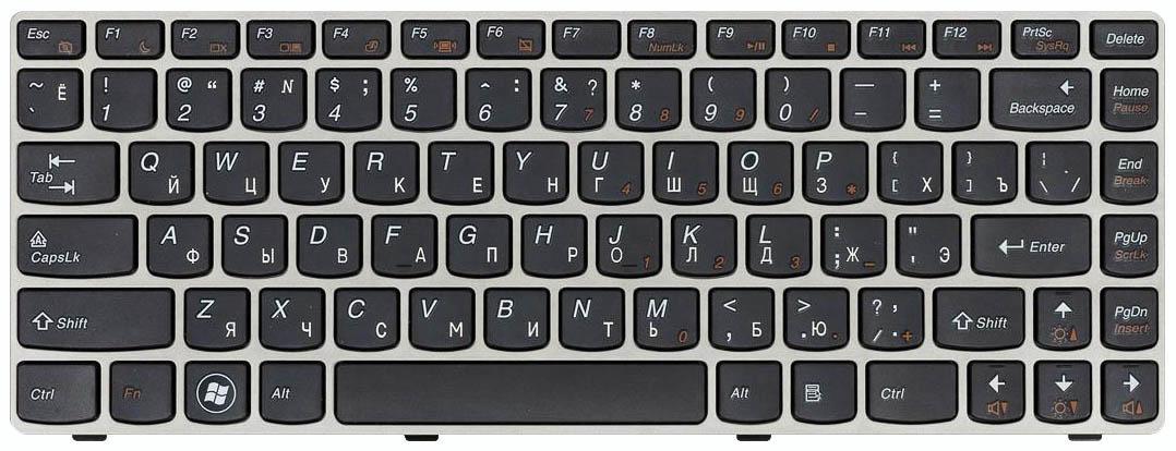 Клавиатура для ноутбука Lenovo IdeaPad Z360 Silver Frame Black Клавиатура для ноутбука Lenovo IdeaPad Z360 Silver Frame Black