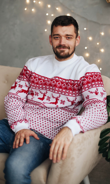 Светр новорічний чоловічий Вишиваночка L Білий (2094) - фото 2 Светр новорічний чоловічий Вишиваночка L Білий (2094) - фото 2