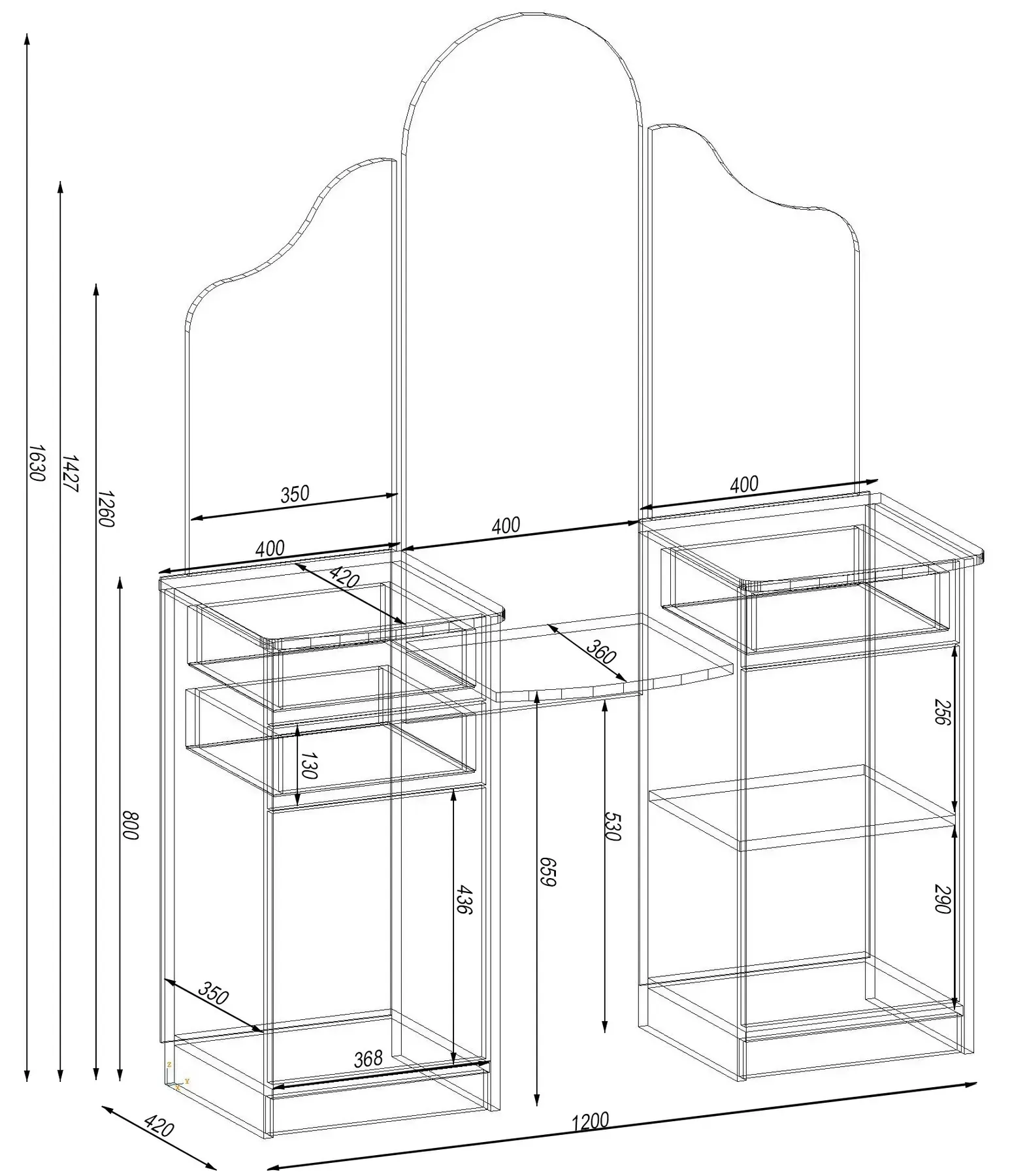 Стіл туалетний Kontinent Diana 120х42х163 см Дуб Аппалачі/Антрацит (53821884) - фото 2 Стіл туалетний Kontinent Diana 120х42х163 см Дуб Аппалачі/Антрацит (53821884) - фото 2
