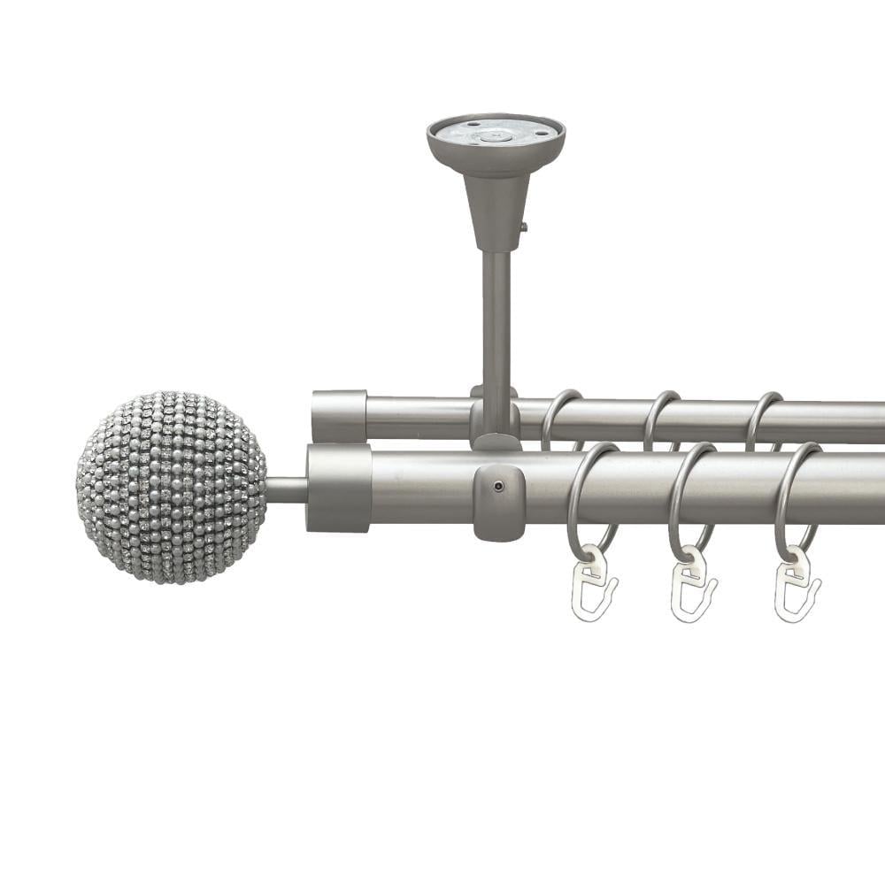 Карниз металлический Orvit Карера двухрядная открытый к потолку/гладкая труба/кольцо металлическое Сатин 25/16 мм 300 см (00-00023783)