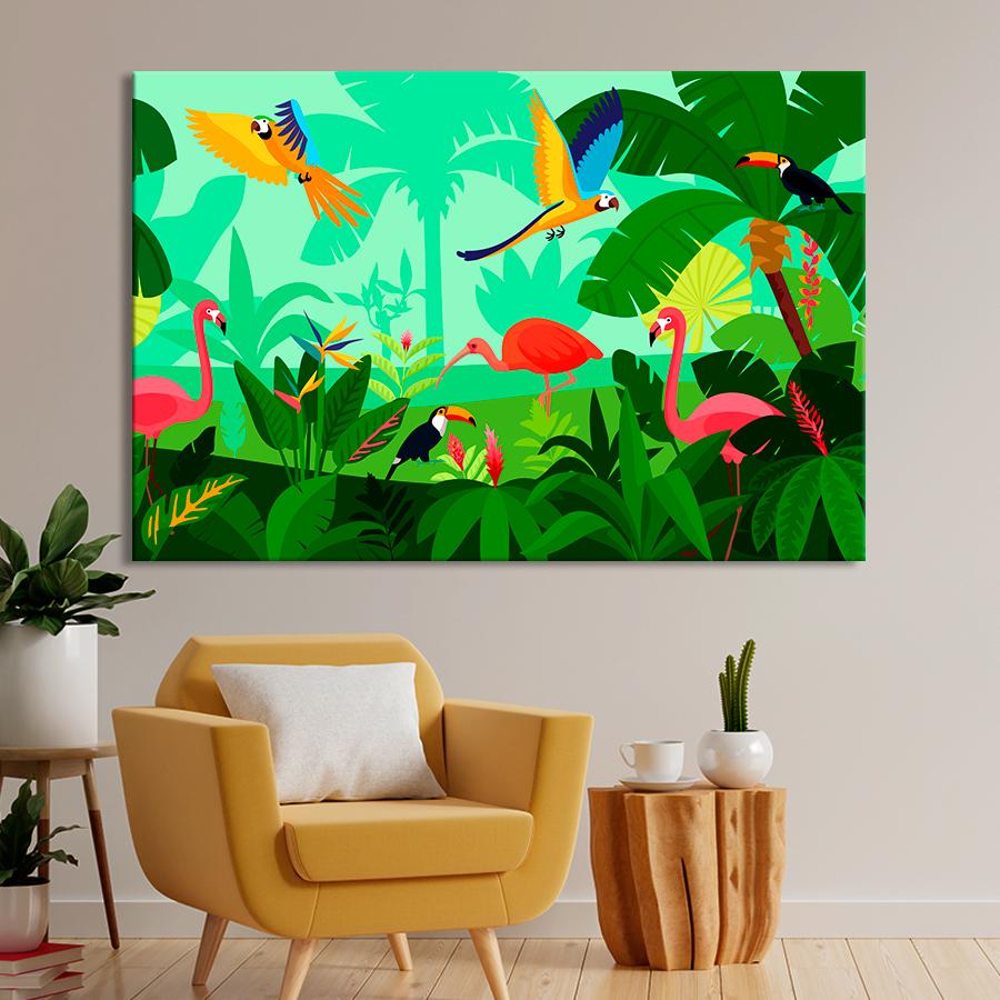 Картина в детскую комнату Экзотические птицы 120x80 см (A1389-1)