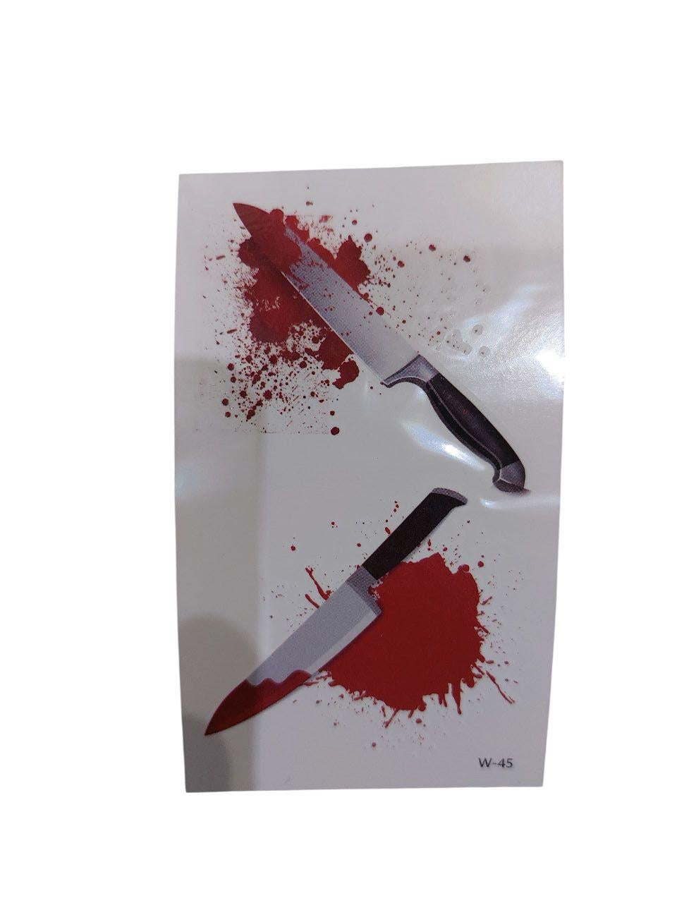 Наклейки тату для Хэллоуина ножи 10x6 см Красный (900026)