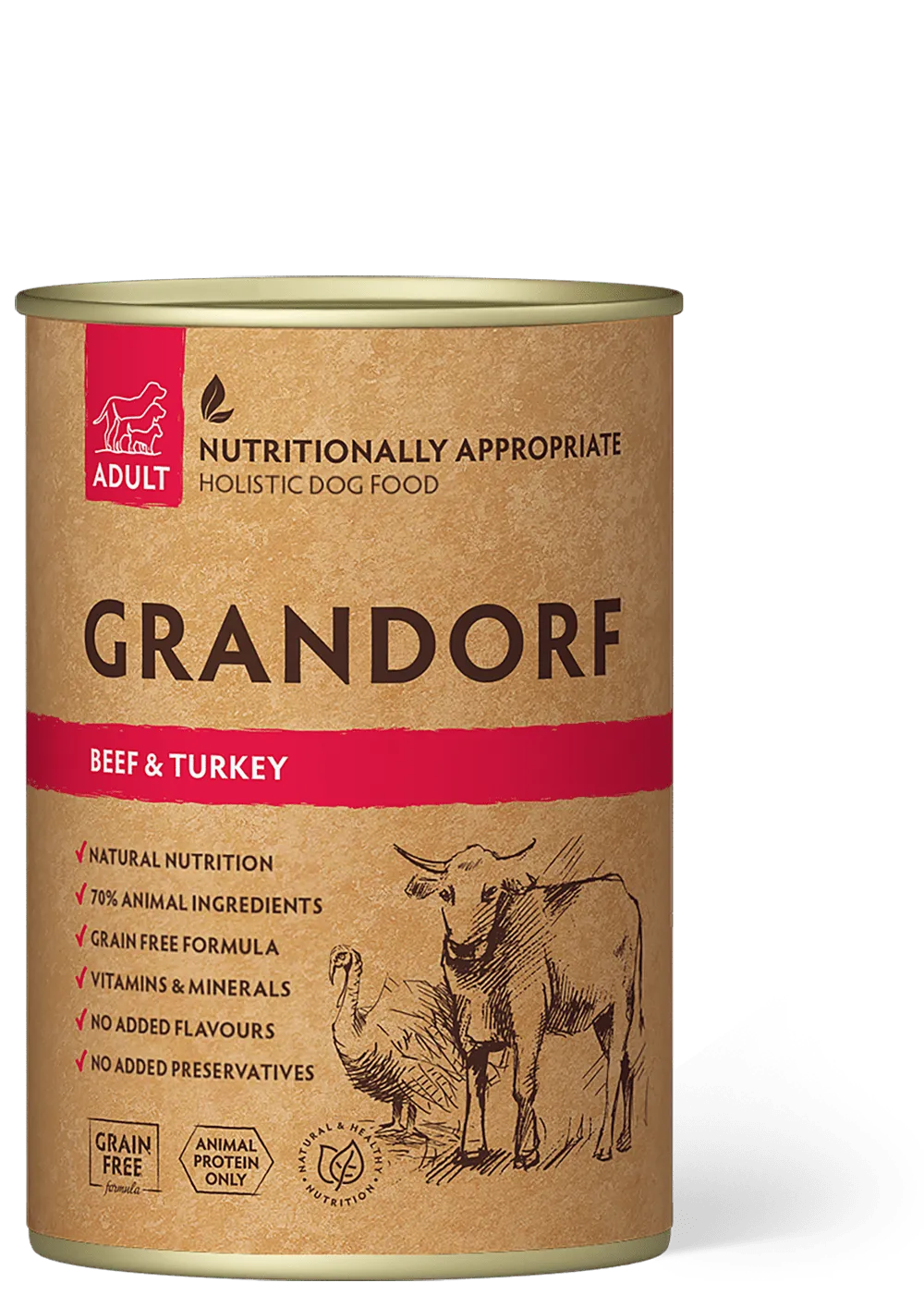 Корм вологий для дорослих собак Grandorf Dog Beef&Turkey з яловичиною та індичкою 400 г - фото 1