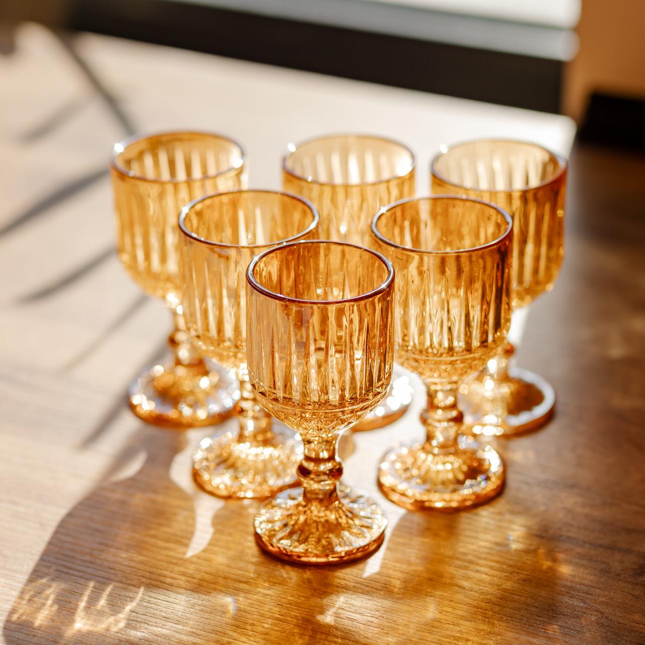 Набор рюмок для напитков из толстого стекла ребристые 6 шт. 50 мл Янтарный (HP-19-250)