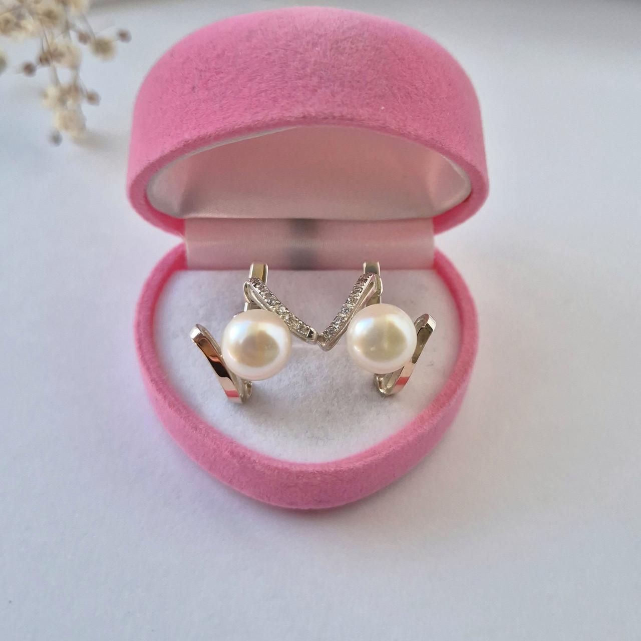Серьги с золотой пластиной и жемчужиной серебро 925/375 пробы 3,86 г (0486.10)