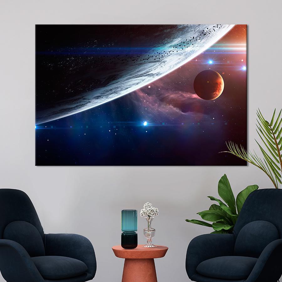 Картина на холсте Большая планета и ее спутник 80x54 см (V210-1_L) Картина на холсте Большая планета и ее спутник 80x54 см (V210-1_L)