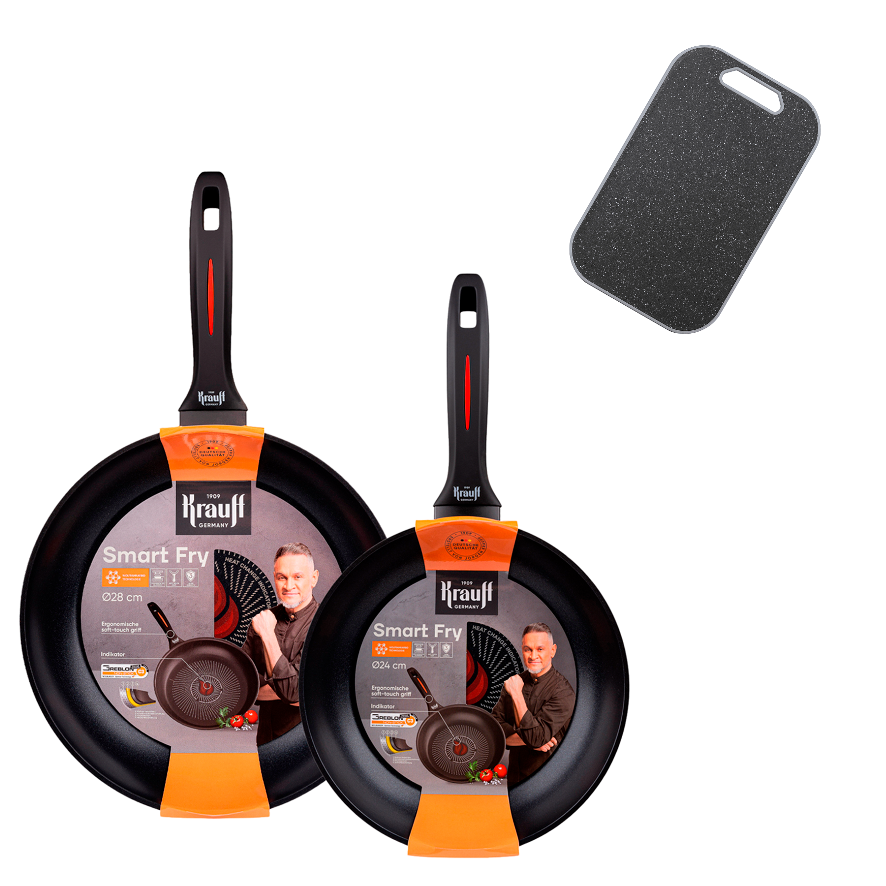 Набор сковородок с индикатором нагрева Smart Fry Krauff d 24/28 см и разделочная доска (55-333-503)