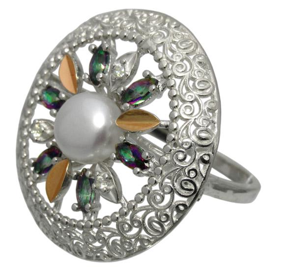 Серебряное кольцо с золотыми накладками Фортуна 18 (034к5) Серебряное кольцо с золотыми накладками Фортуна 18 (034к5)