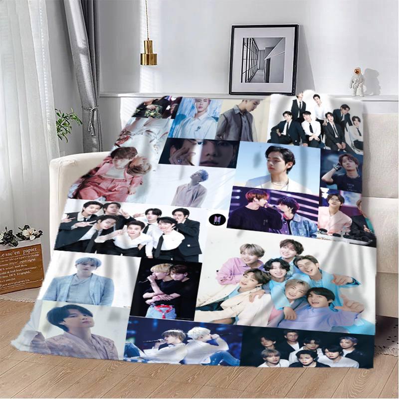 Плед плюшевый с 3D рисунком BTS велюр 160х200 см (120222328А)