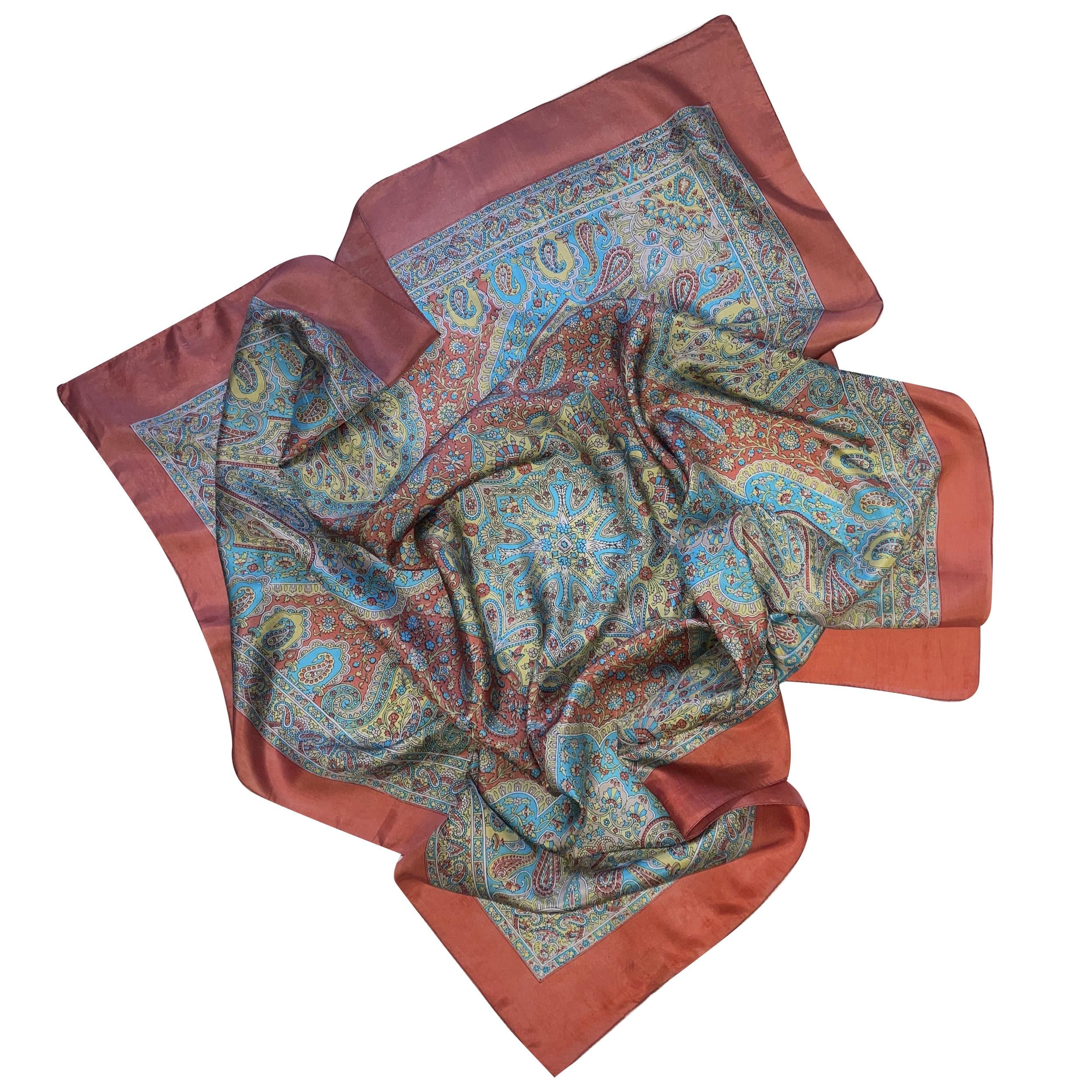 Платок шелковый Silk Route 100х100 см Голубой/Бежевый (1762)