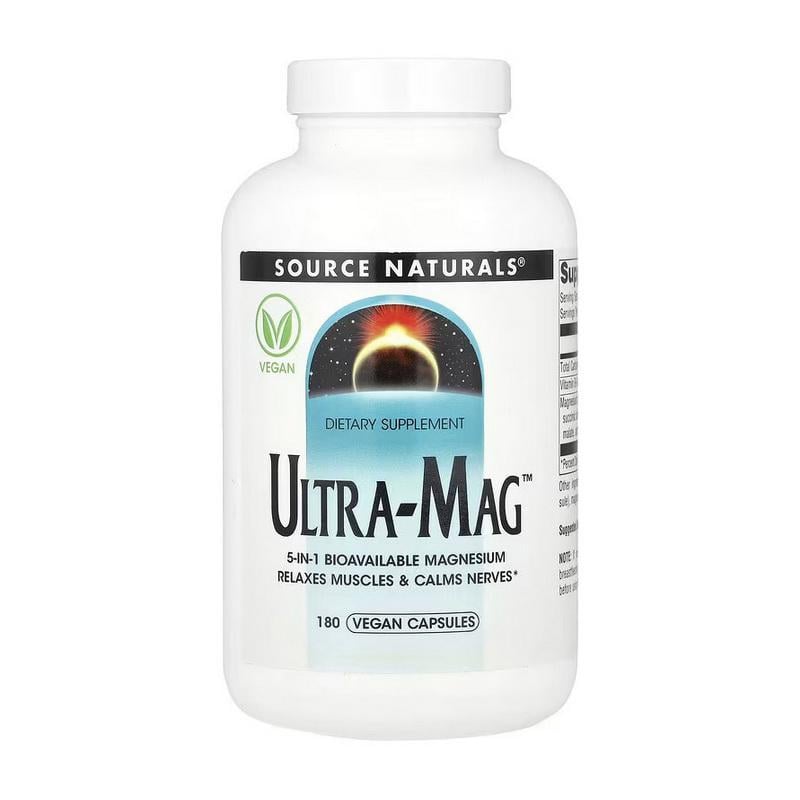 Комплекс магния цитрат глицинат малат с витамином B6 Source Naturals Ultra-Mag 180 вер. капс.