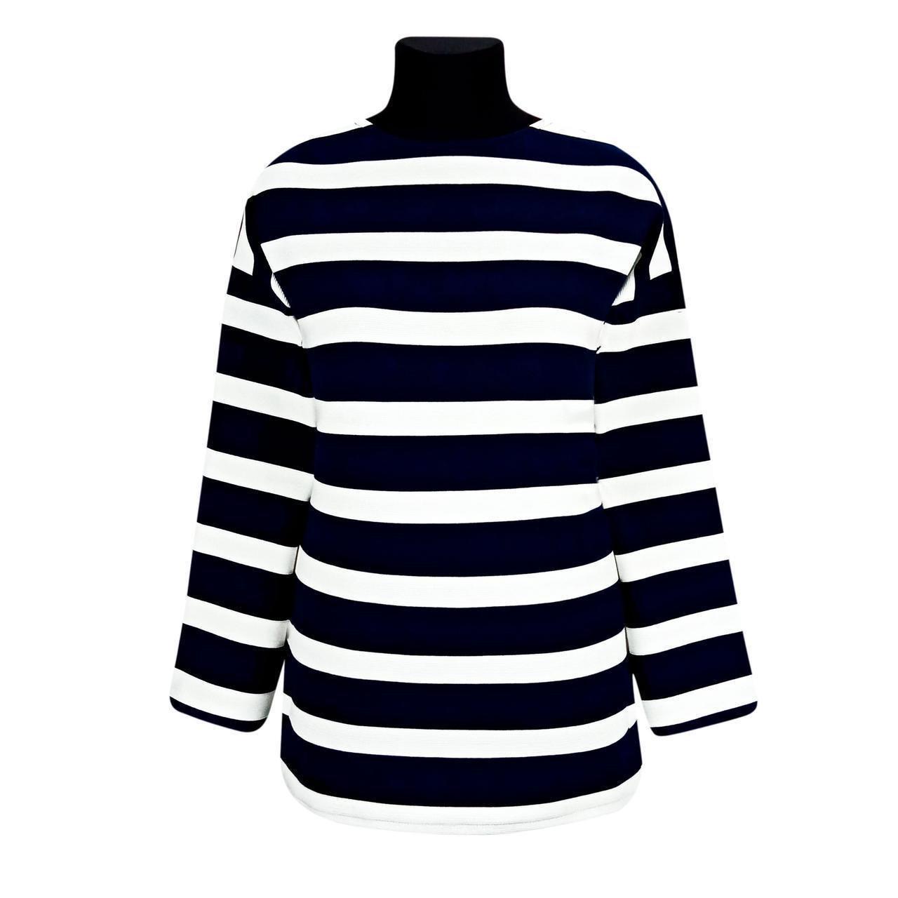 Блузка двунитка з довгими рукавами смужка р.56-58 Синій (871) - фото 1 Блузка двунитка з довгими рукавами смужка р.56-58 Синій (871) - фото 1