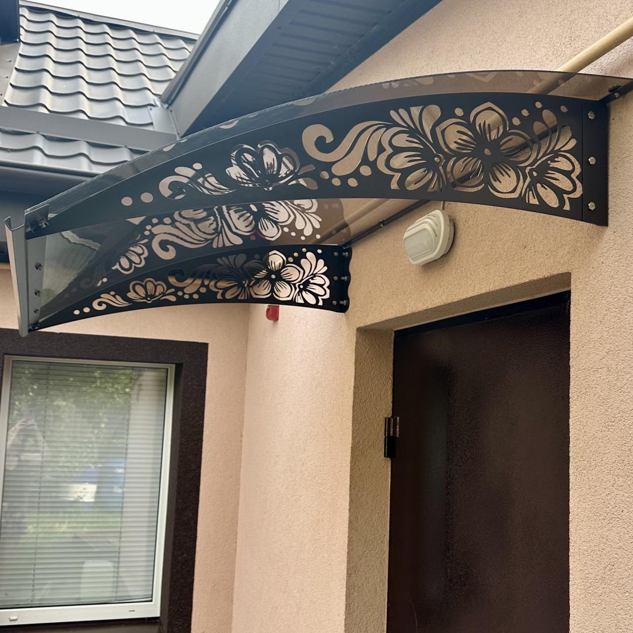 Навес-козырек Prime Цветы 2 поликарбонат монолитный 3 мм 150х100 см (30424052)