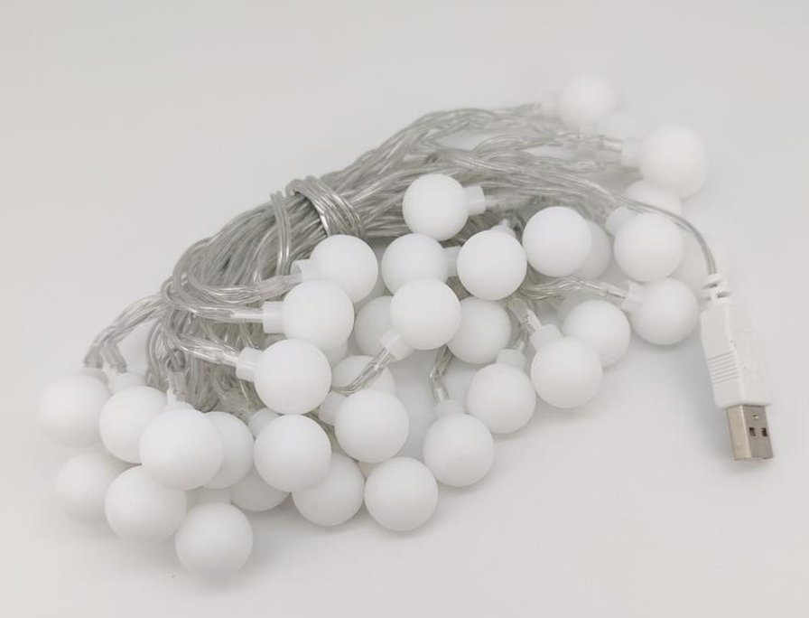 Гирлянда нить матовые шарики USB с пультом 10 м (2426051016)