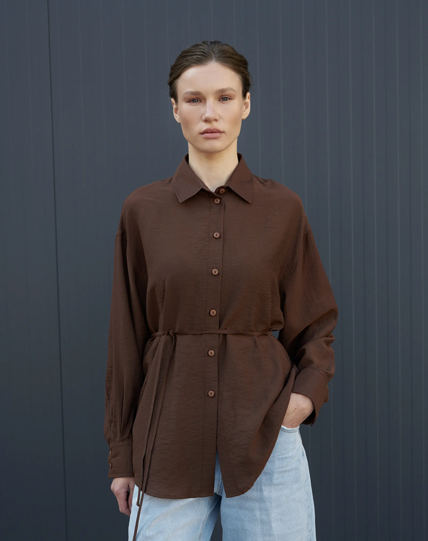 Сорочка на шнурку жіноча MERJ шоколадна L-XL