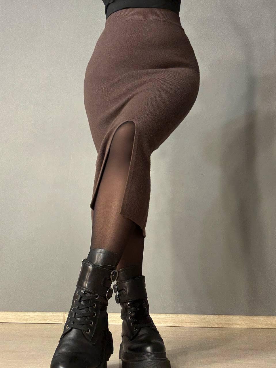 Спідниця жіноча MY FASHION 6808-80 в’язана з розрізом середня довжина One Size Коричневий (5789) - фото 4