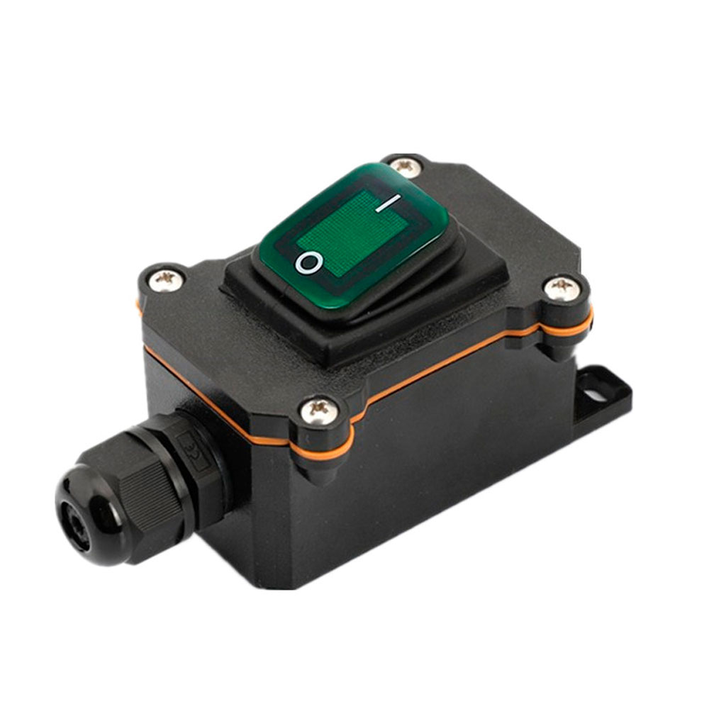 Переключатель наружного монтажа зеленая кнопка с подсветкой IP65 12 24V Black (YUT_V3731)