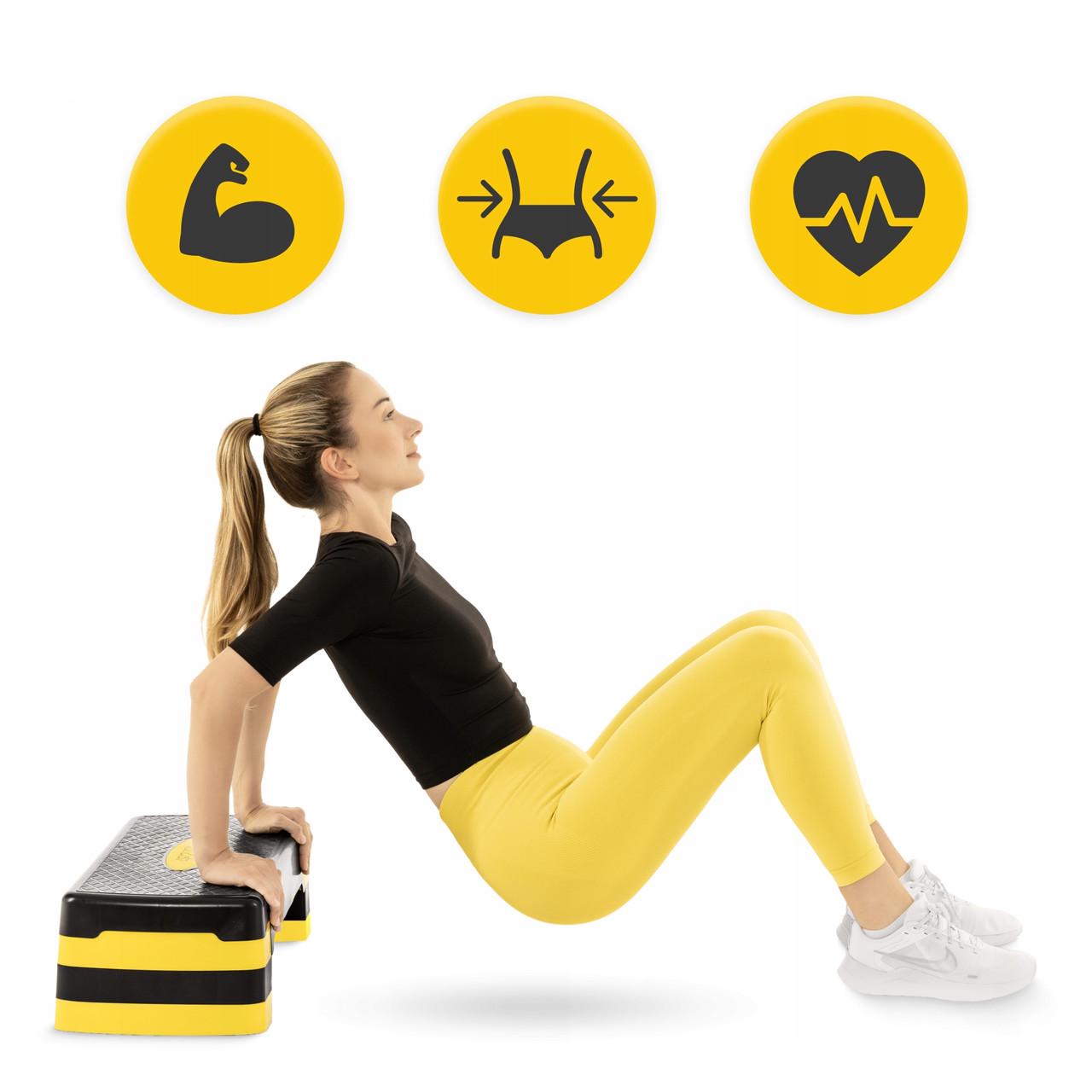 Степ-платформа 3-ступенчатая 4fizjo 69х28х10-15-20 см Black/Yellow (P-5907739311436) - фото 3