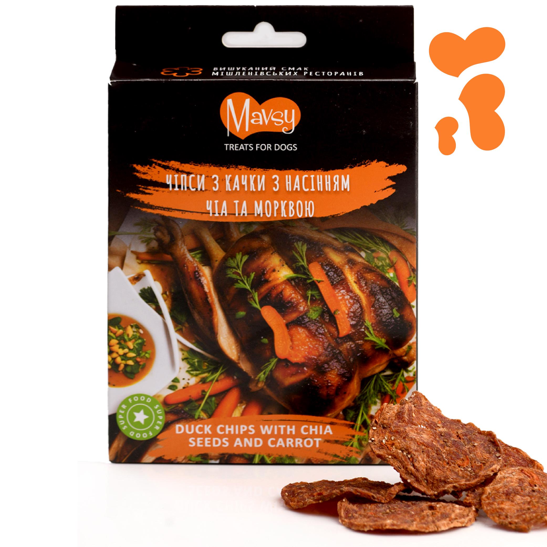 Лакомства для собак Mavsy Refined jerky DUCK CHIPS WITH CHIA SEEDS AND CARROTS чипсы из утки с семенами чиа и морковью от 3-х месяцев 50 г (24628292) - фото 2
