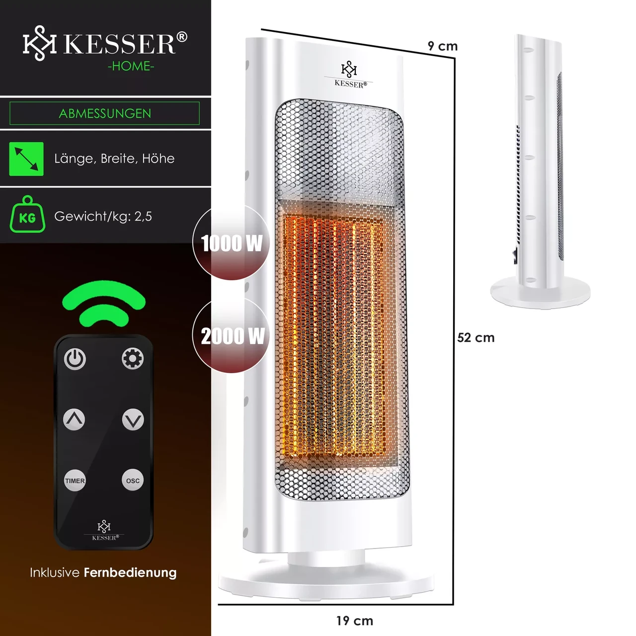 Инфракрасный обогреватель KESSER керамический 2000 Вт 52x9x19 см - фото 3 Инфракрасный обогреватель KESSER керамический 2000 Вт 52x9x19 см - фото 3