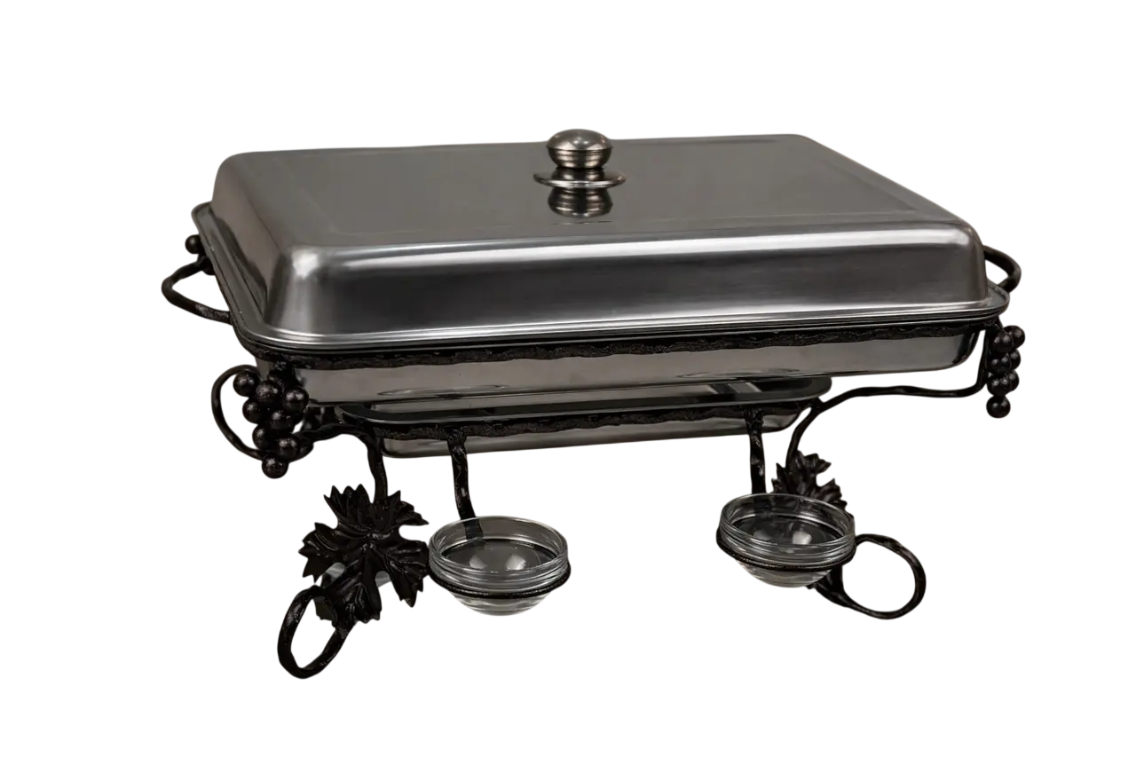 Садж для підігріву шашлику GrillMaster SJ-6582 Виноград прямокутний з соусницями та кришкою із нержавіючої сталі 45х35 см (10-164-SJ-6582)