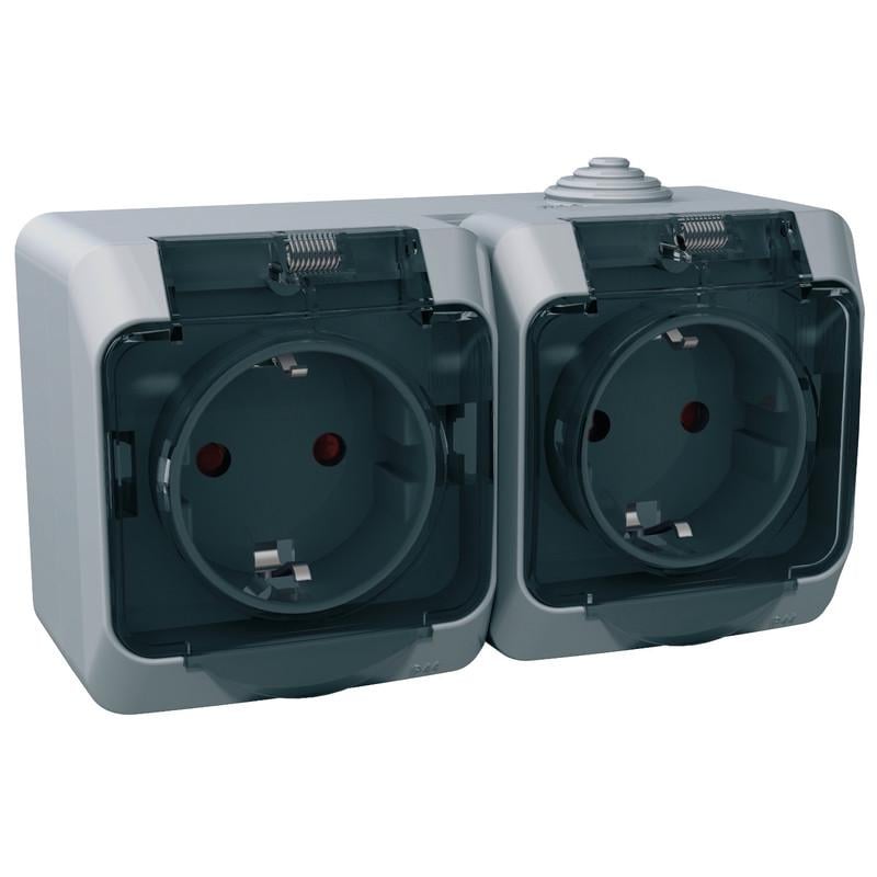 Розетка двойная Schneider Electric Cedar Plus PA6 FR850 IP44 с прозрачной защитной крышкой Серый (WDE000625)