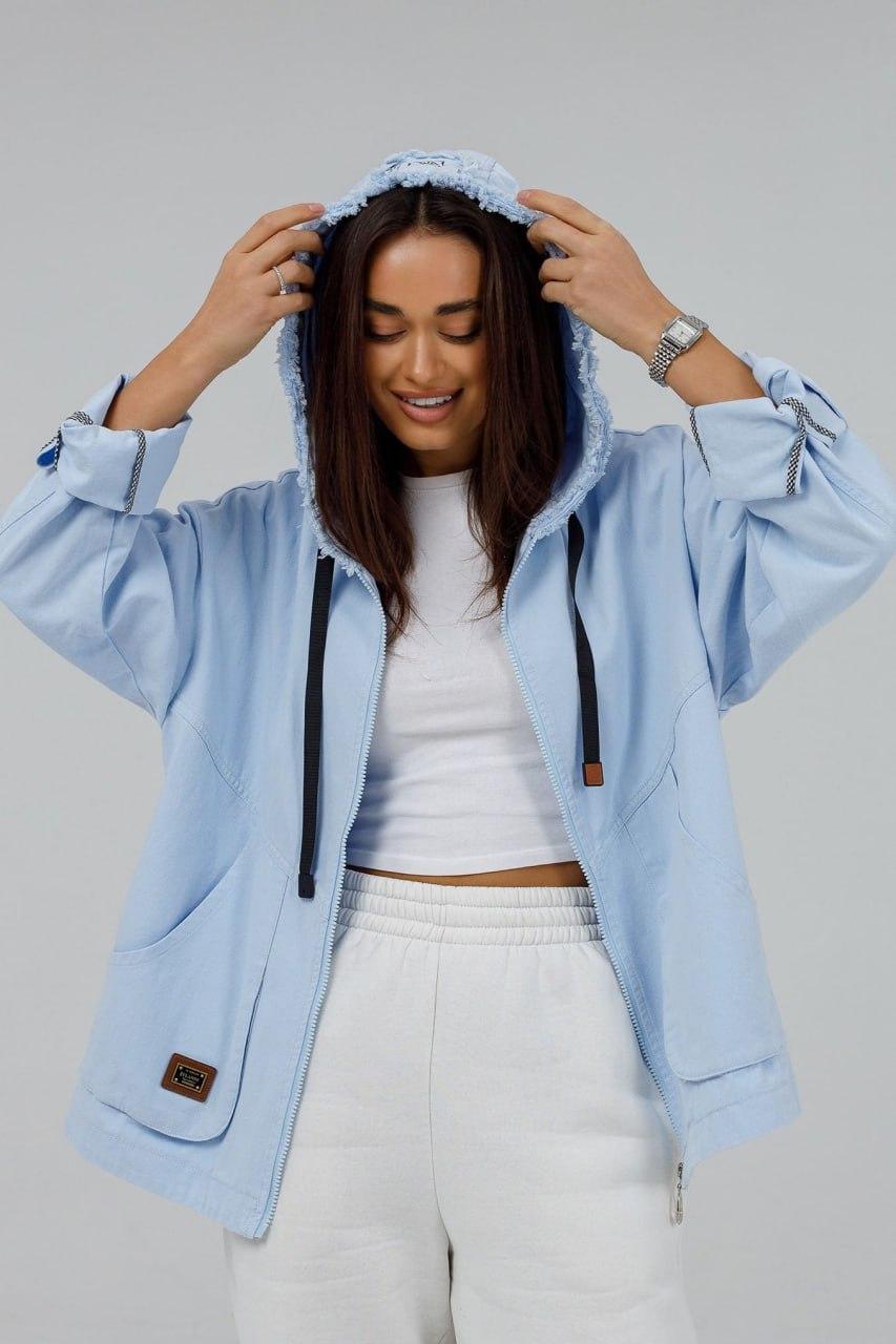 Куртка-толстовка джинсовая женская 5XL Голубой (0711b/5XL) - фото 2 Куртка-толстовка джинсовая женская 5XL Голубой (0711b/5XL) - фото 2