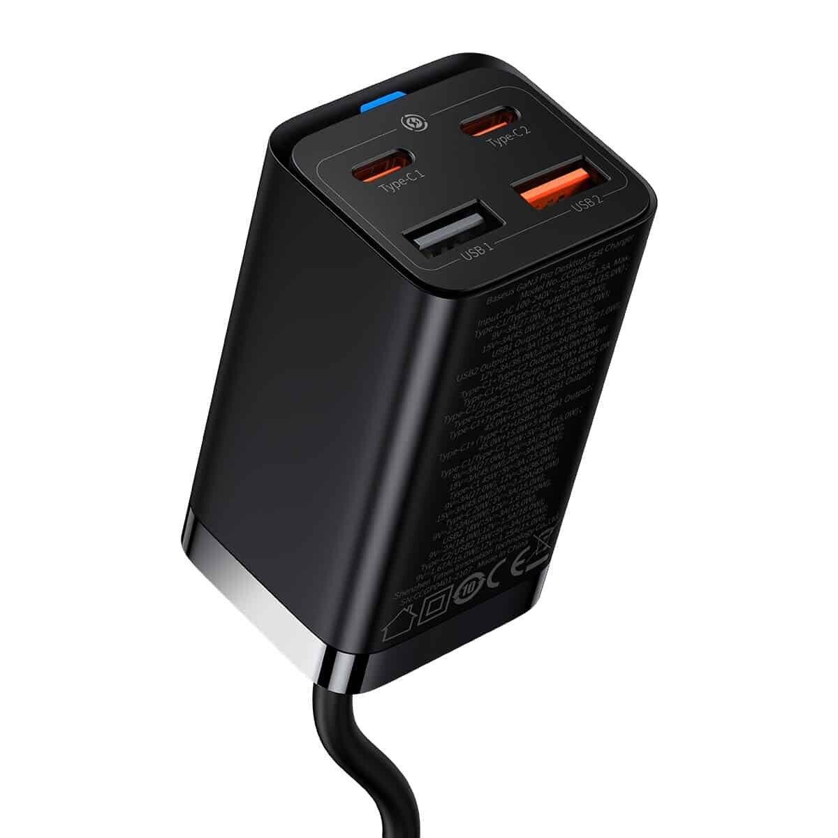 Зарядное устройство Baseus GaN3 Pro Desktop Fast Charger 2C+2U 65 W Cable Type-C 100 W 1 м Black (CCGP040101) - фото 3