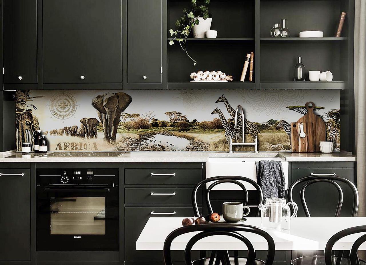 Кухонный фартук Этно сафари из самоклеющейся виниловой пленки 60х300 см Бежевый