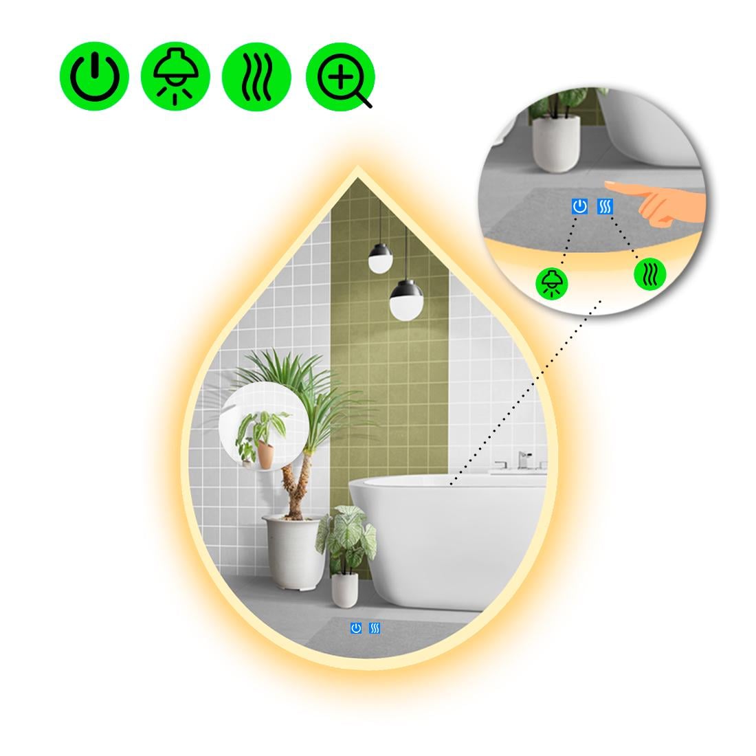 Зеркало с LED подсветкой Goccia 3 с двумя сенсорами 100x80 см (8736818)