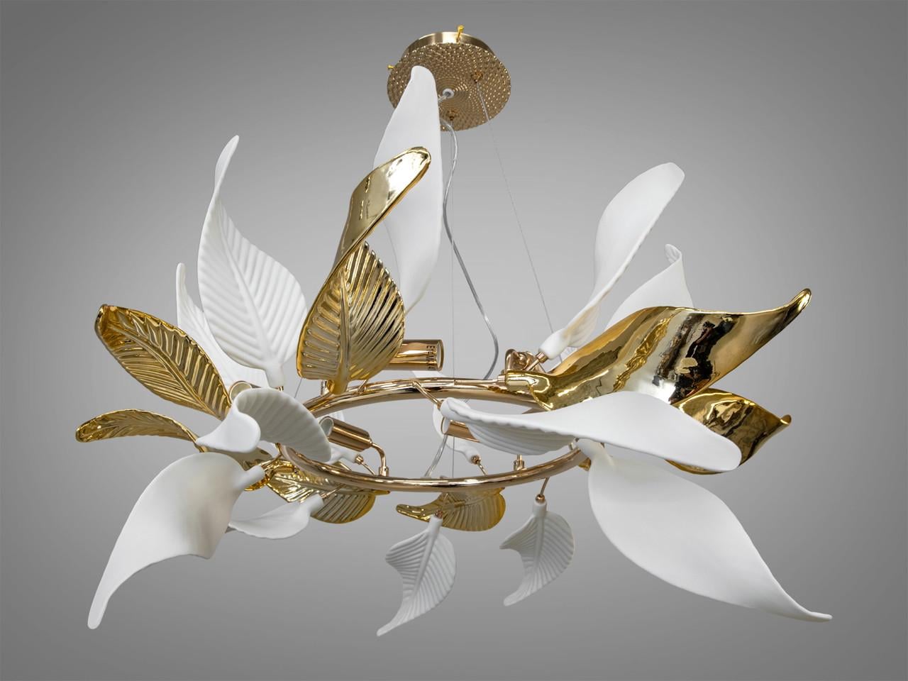 Люстра подвесная с фарфоровыми элементами на 6 ламп Золотой (7208-6PGD-LS) Люстра подвесная с фарфоровыми элементами на 6 ламп Золотой (7208-6PGD-LS)