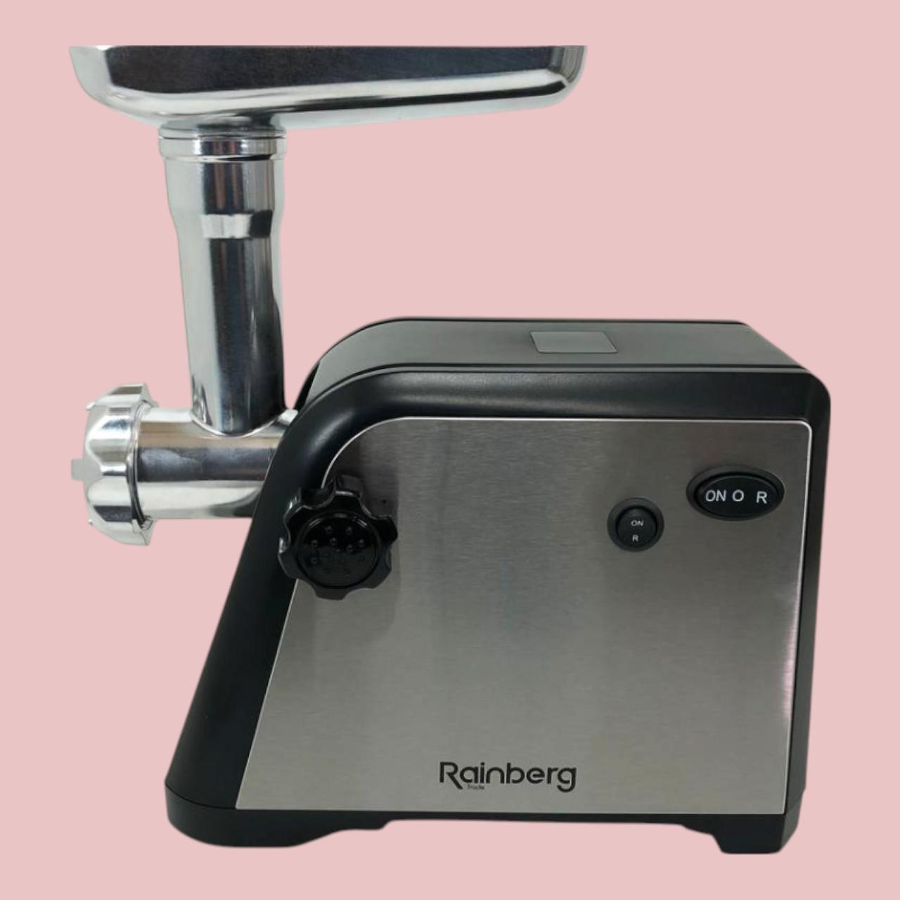 М'ясорубка електрична Rainberg RB-672 шнекова з 2 ножами та системой реверса з 3 насадками і захистом від перевантаження 3000 Вт (є44)