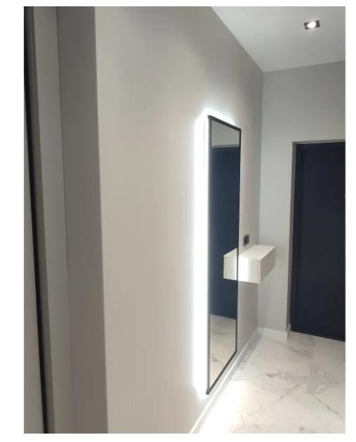 Дзеркало настінне у МДФ рамі з фоновим LED підсвічуванням 160x60 см Чорний (29068624) - фото 7