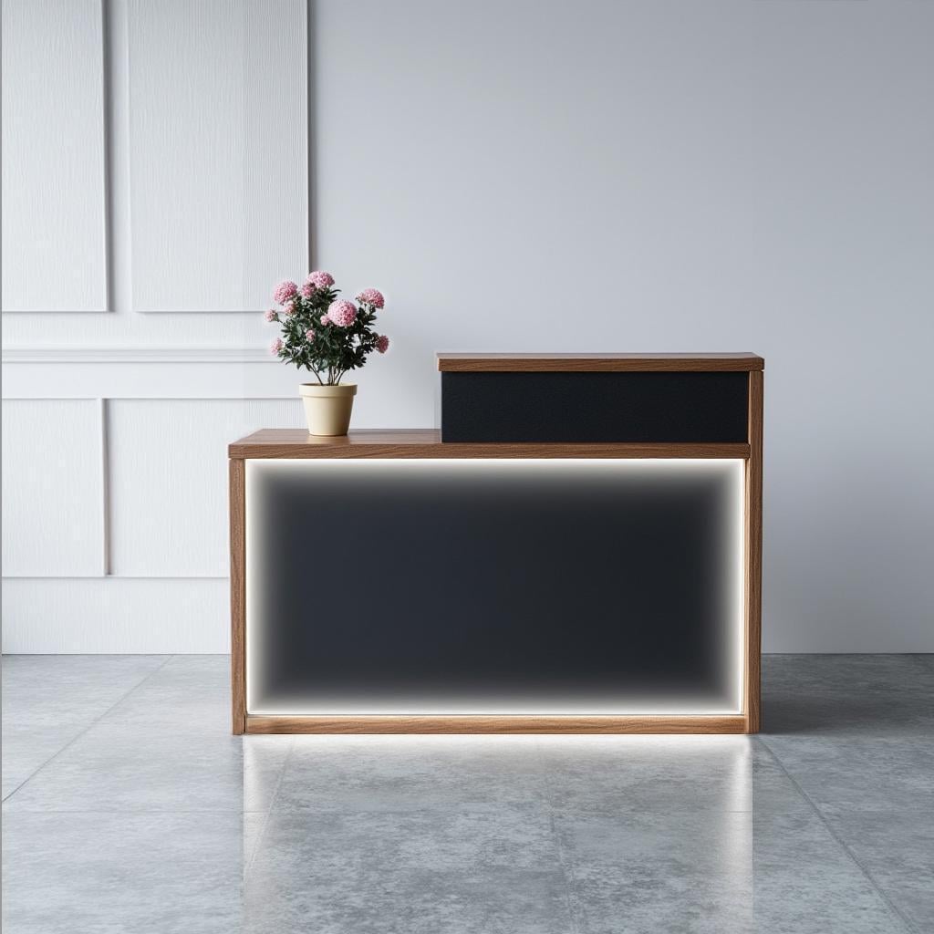 Стойка-ресепшн/4 Tobi Sho левосторонняя для офиса/салона с подсветкой 1400х600х1050 мм Файервуд/Черный (34696754)