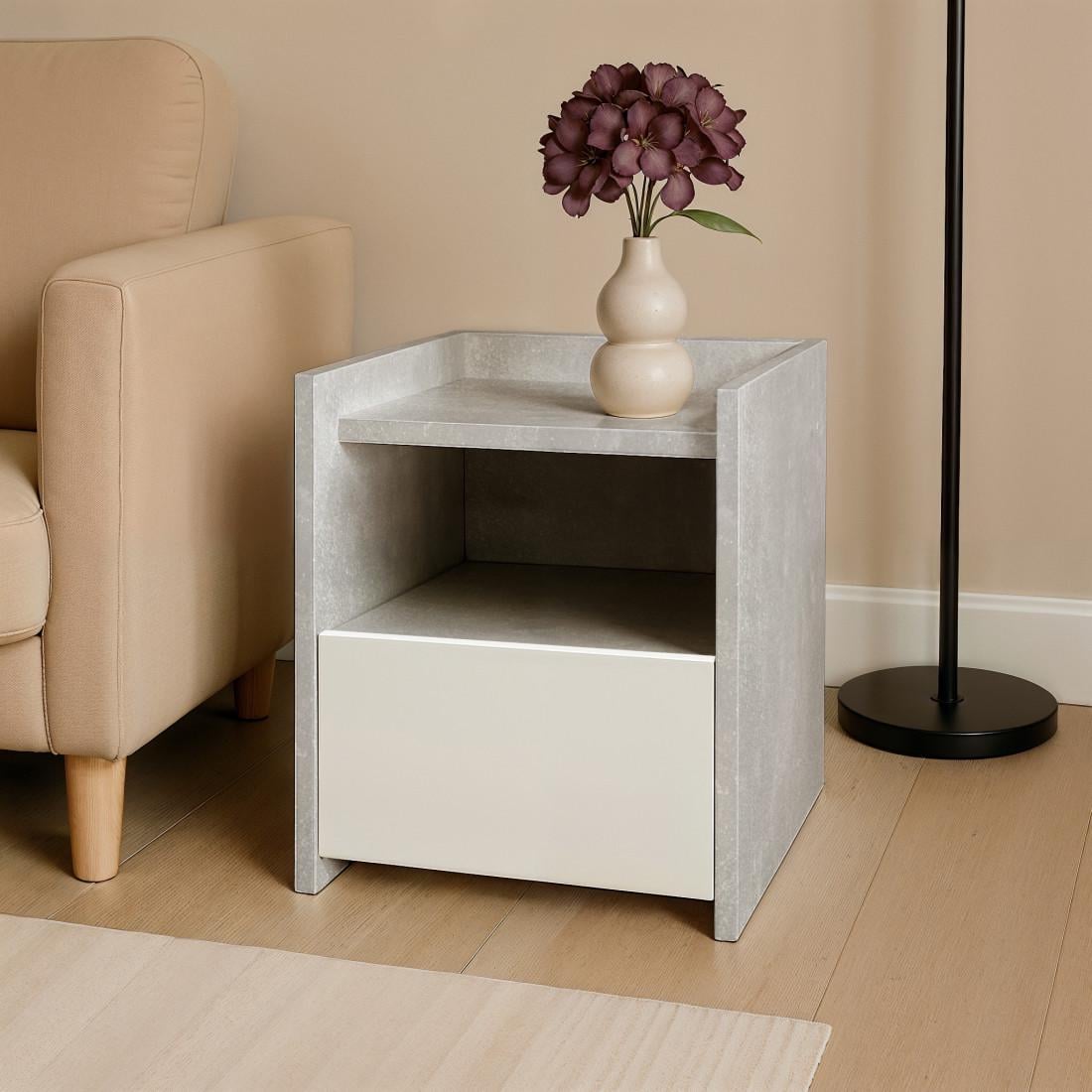 Тумба прикроватная Nika 364х368х390 мм Бетон/Белый