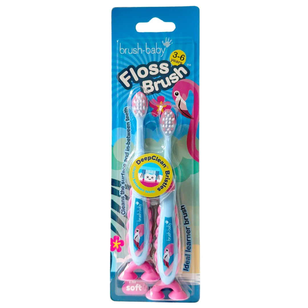 Зубная щетка детская Brush Baby Flossbrush Фламинго от 3 до 6 лет 2 шт. (7165)