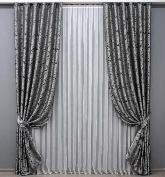 Комплект штор Magic жаккард 1,45х2,7 м 2 шт. Черный/Серый (1610ш) Комплект штор Magic жаккард 1,45х2,7 м 2 шт. Черный/Серый (1610ш)