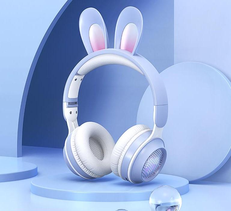 Наушники беспроводные Rabbit Ear KE-01 с LED подсветкой Голубой (KE-01-1)