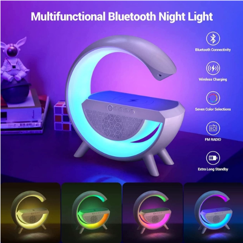 Нічник розумний RGB AS-K10 з бездротовою зарядкою для телефону Bluetooth колонкою і будильником 3в1 (10100) - фото 5